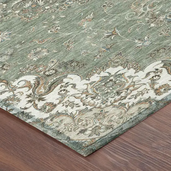 Sage And Beige Floral Medallion Washable Indoor Outdoor Area Rug Photo 5
