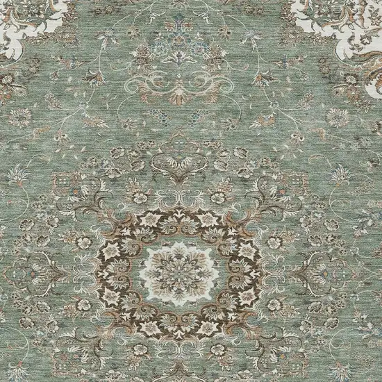 Sage And Beige Floral Medallion Washable Indoor Outdoor Area Rug Photo 3