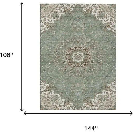 Sage And Beige Floral Medallion Washable Indoor Outdoor Area Rug Photo 7