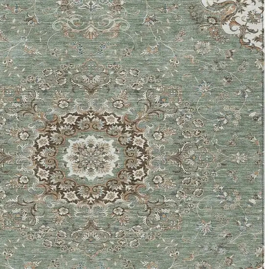 Sage And Beige Floral Medallion Washable Indoor Outdoor Area Rug Photo 3