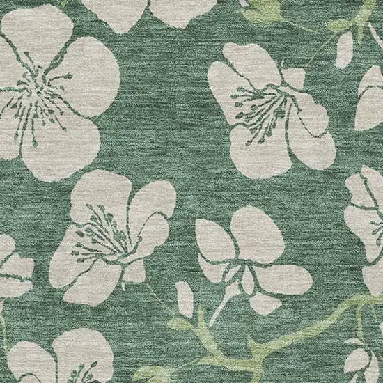 Sage And Beige Floral Washable Area Rug With UV Protection Photo 2