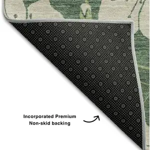 Photo of Sage And Beige Floral Washable Area Rug With UV Protection