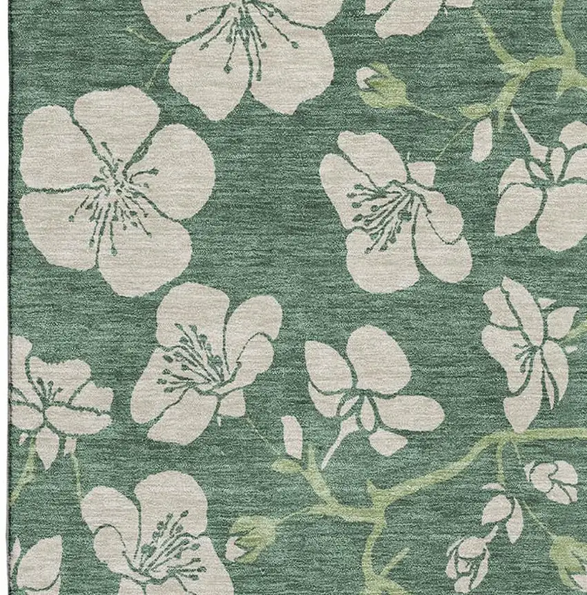 Sage And Beige Floral Washable Area Rug With UV Protection Photo 3