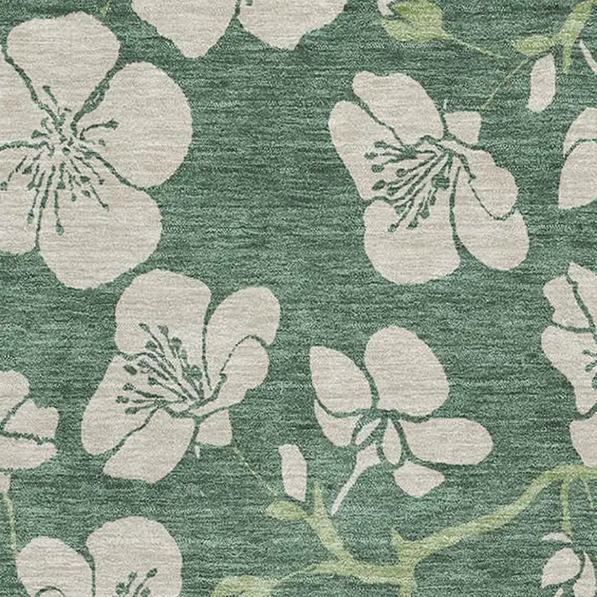 Sage And Beige Floral Washable Area Rug With UV Protection Photo 2
