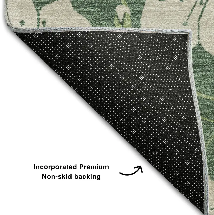 Sage And Beige Floral Washable Area Rug With UV Protection Photo 7