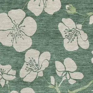 Photo of Sage And Beige Floral Washable Area Rug With UV Protection