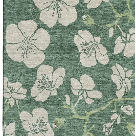 Sage And Beige Floral Washable Area Rug With UV Protection Photo 3
