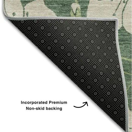 Sage And Beige Floral Washable Area Rug With UV Protection Photo 6