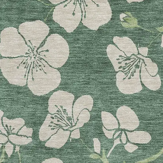 Sage And Beige Floral Washable Area Rug With UV Protection Photo 2