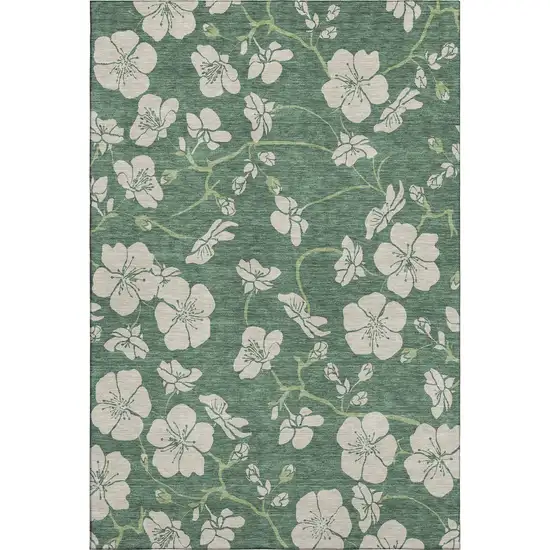 Sage And Beige Floral Washable Area Rug With UV Protection Photo 1