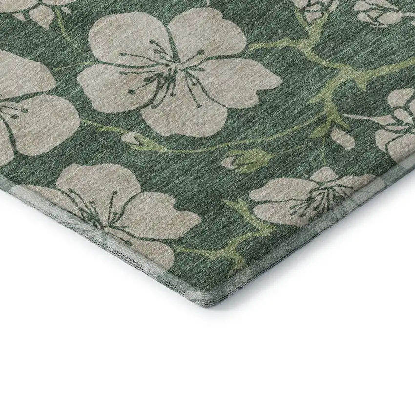 Sage And Beige Floral Washable Area Rug With UV Protection Photo 7
