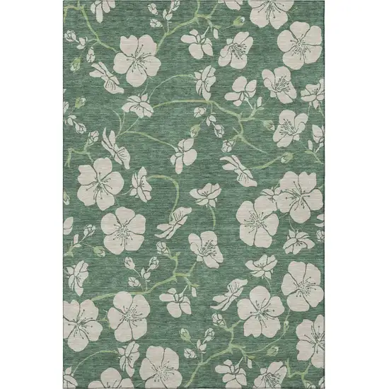 Sage And Beige Floral Washable Area Rug With UV Protection Photo 3