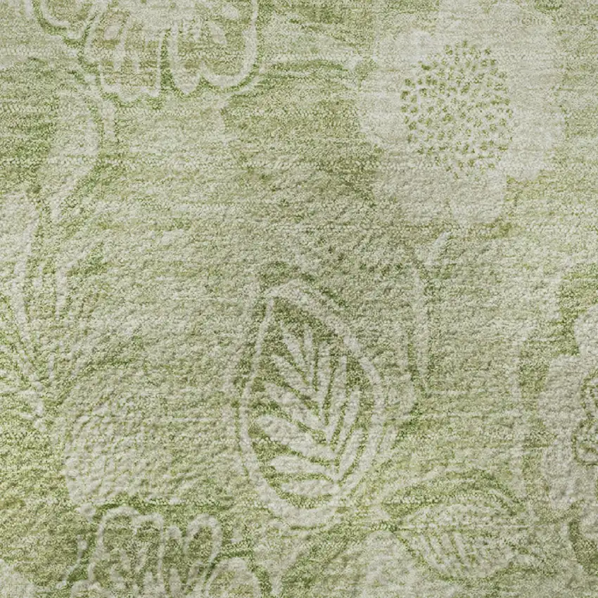 Sage And Beige Floral Washable Area Rug With UV Protection Photo 8