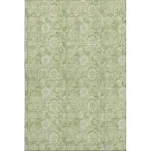 Photo of Sage And Beige Floral Washable Area Rug With UV Protection