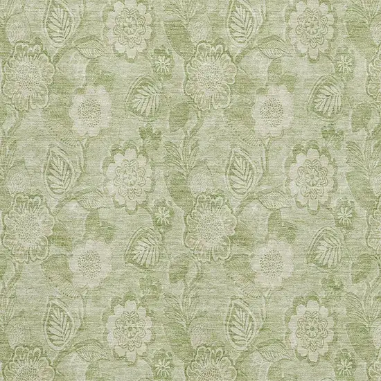 Sage And Beige Floral Washable Area Rug With UV Protection Photo 3
