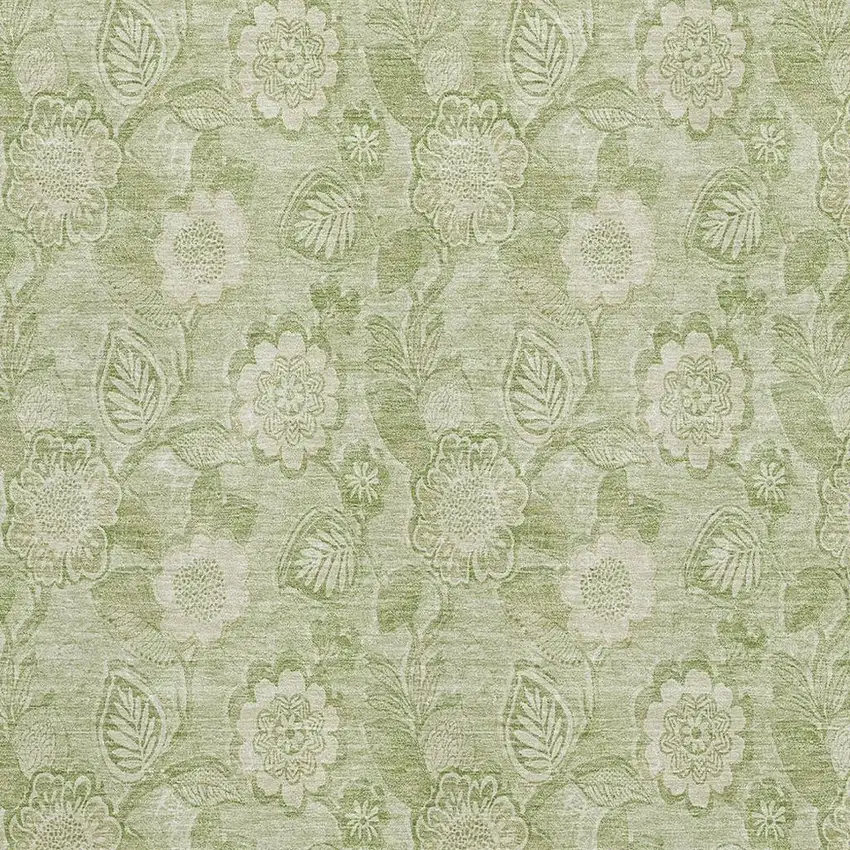 Sage And Beige Floral Washable Area Rug With UV Protection Photo 3