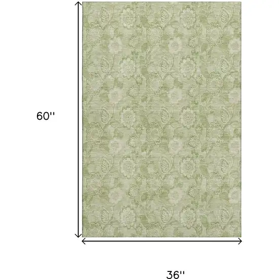 Sage And Beige Floral Washable Area Rug With UV Protection Photo 9