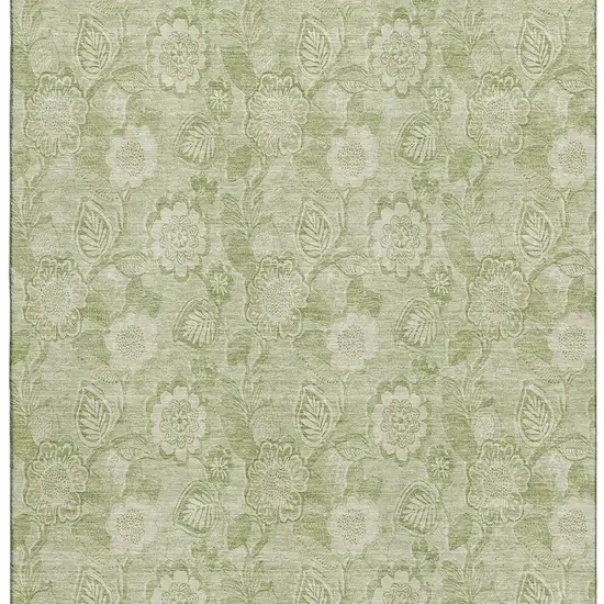 Sage And Beige Floral Washable Area Rug With UV Protection Photo 4