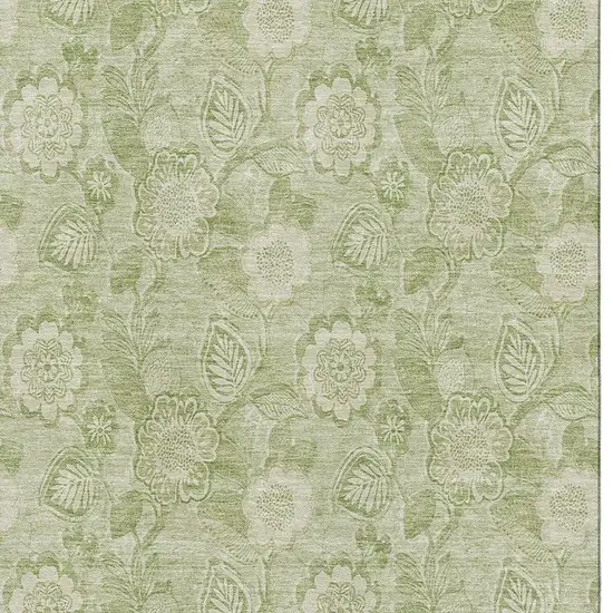 Sage And Beige Floral Washable Area Rug With UV Protection Photo 3