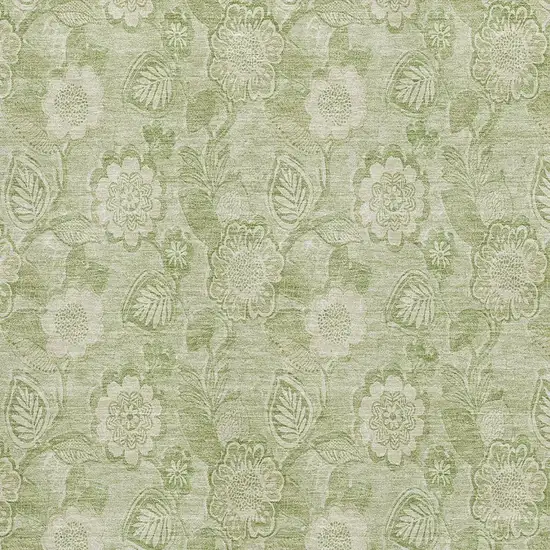 Sage And Beige Floral Washable Area Rug With UV Protection Photo 3