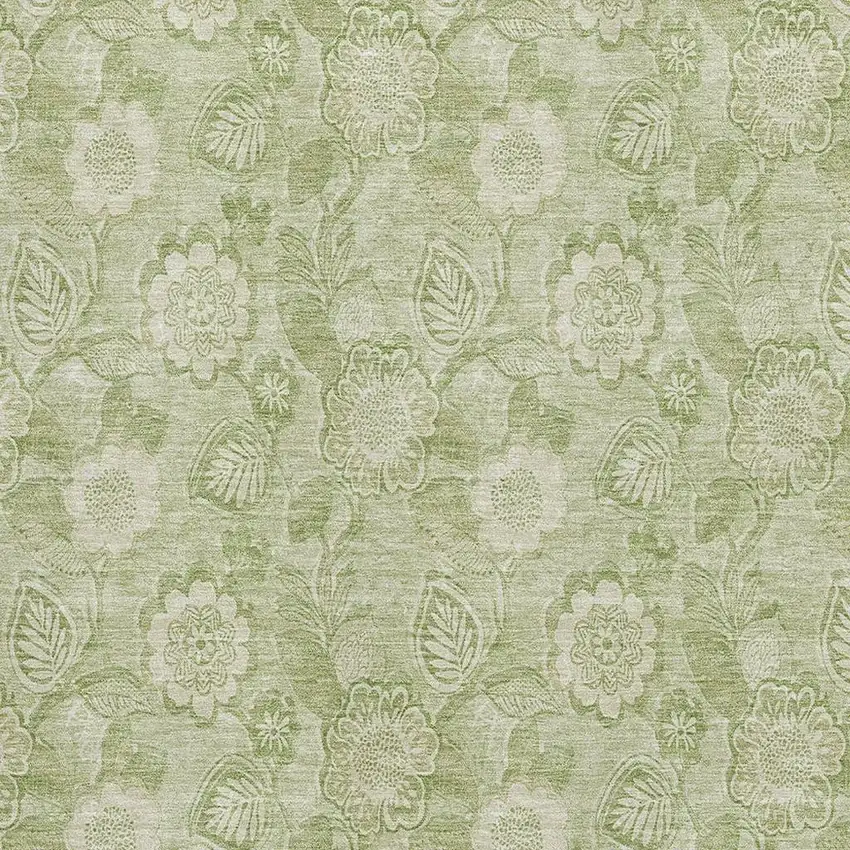 Sage And Beige Floral Washable Area Rug With UV Protection Photo 3