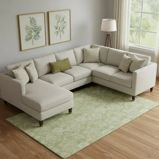 Sage And Beige Floral Washable Area Rug With UV Protection Photo 2