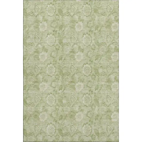 Sage And Beige Floral Washable Area Rug With UV Protection Photo 1