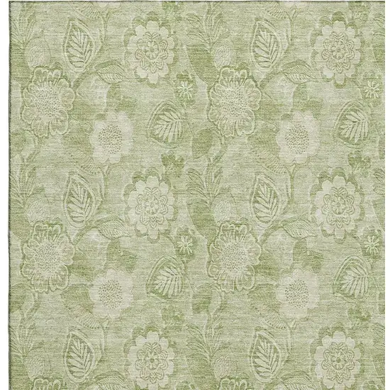 Sage And Beige Floral Washable Area Rug With UV Protection Photo 3