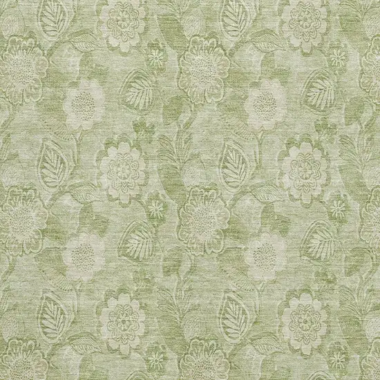 Sage And Beige Floral Washable Area Rug With UV Protection Photo 3