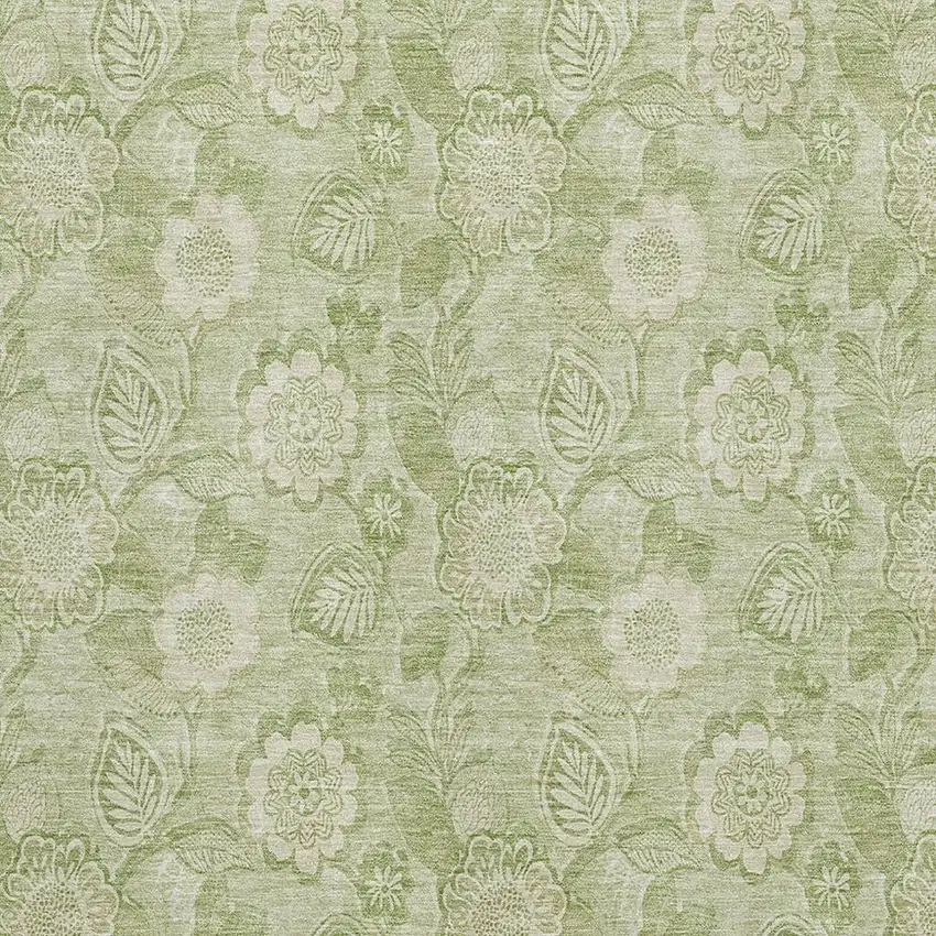 Sage And Beige Floral Washable Area Rug With UV Protection Photo 3