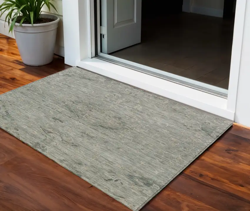 Sage And Beige Floral Washable Indoor Outdoor Area Rug Photo 6