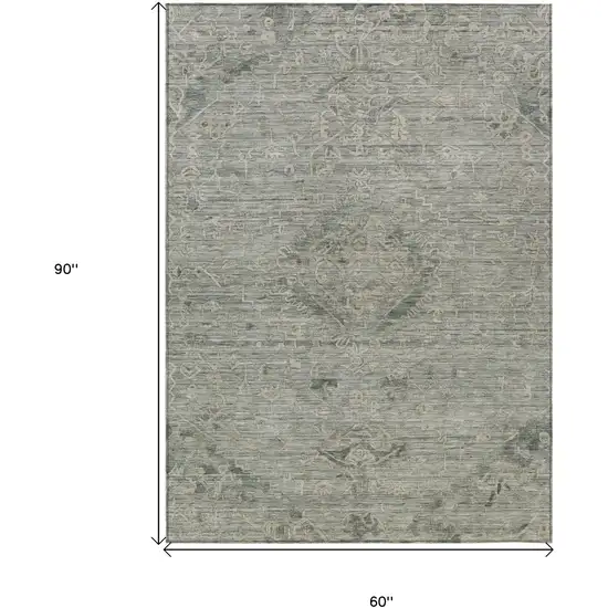 Sage And Beige Floral Washable Indoor Outdoor Area Rug Photo 7