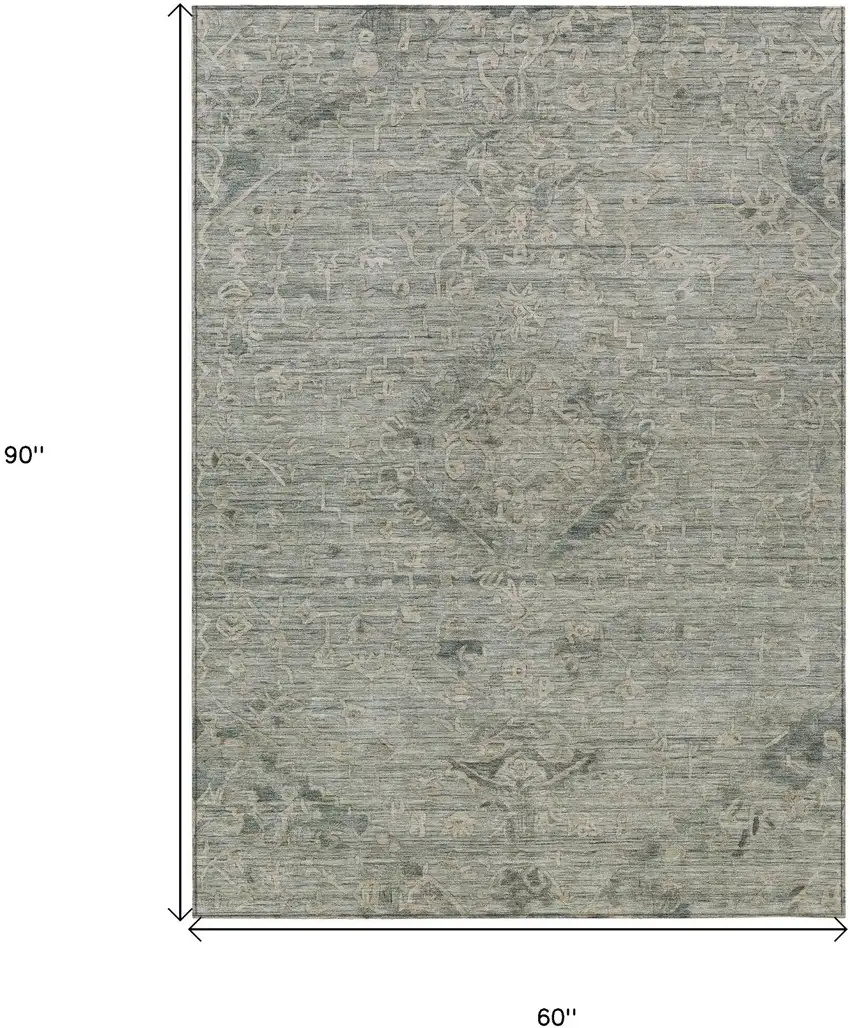 Sage And Beige Floral Washable Indoor Outdoor Area Rug Photo 7