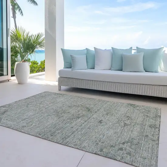 Sage And Beige Floral Washable Indoor Outdoor Area Rug Photo 7