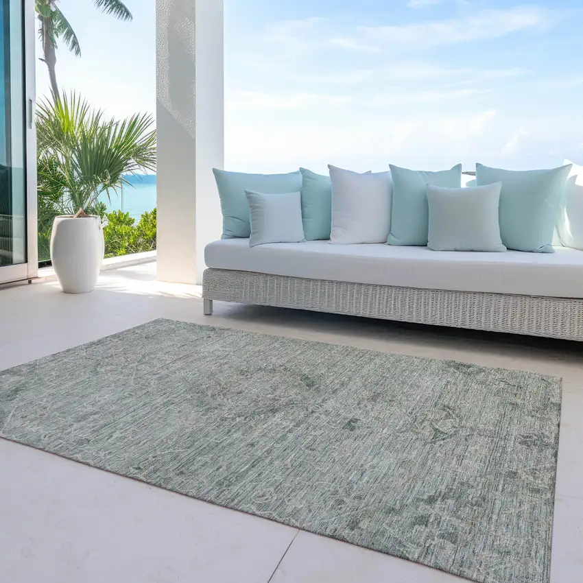 Sage And Beige Floral Washable Indoor Outdoor Area Rug Photo 7