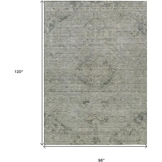 Sage And Beige Floral Washable Indoor Outdoor Area Rug Photo 7