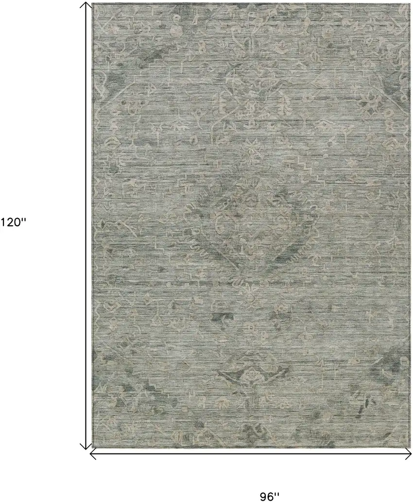 Sage And Beige Floral Washable Indoor Outdoor Area Rug Photo 7