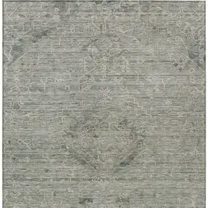 Photo of Sage And Beige Floral Washable Indoor Outdoor Area Rug