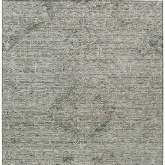Sage And Beige Floral Washable Indoor Outdoor Area Rug Photo 6