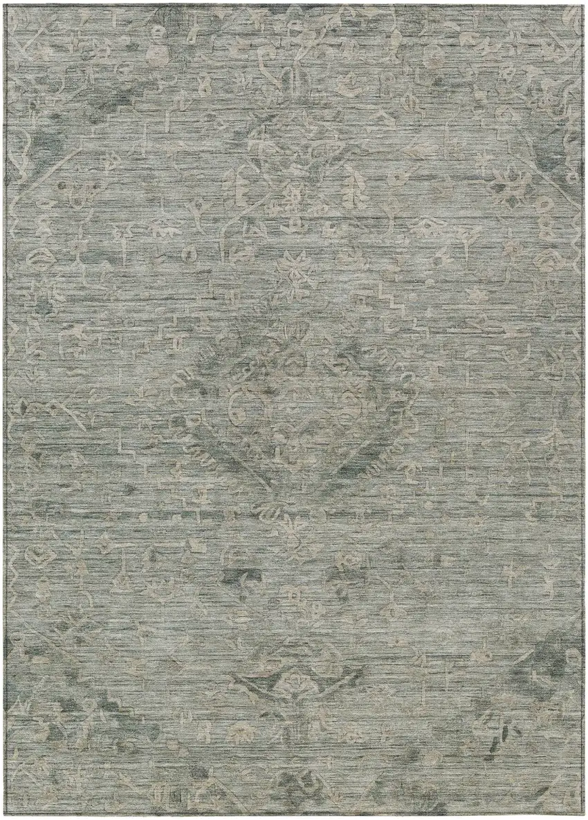 Sage And Beige Floral Washable Indoor Outdoor Area Rug Photo 2