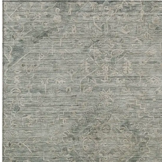 Sage And Beige Floral Washable Indoor Outdoor Area Rug Photo 5