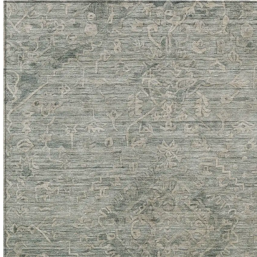 Sage And Beige Floral Washable Indoor Outdoor Area Rug Photo 5