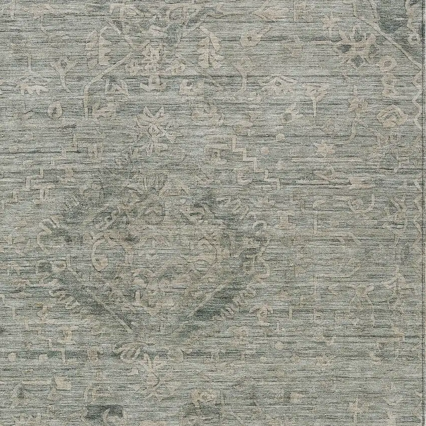 Sage And Beige Floral Washable Indoor Outdoor Area Rug Photo 5