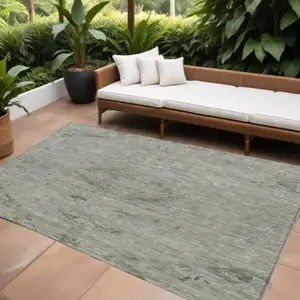 Photo of Sage And Beige Floral Washable Indoor Outdoor Area Rug