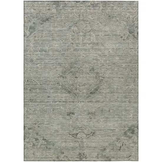 Sage And Beige Floral Washable Indoor Outdoor Area Rug Photo 2