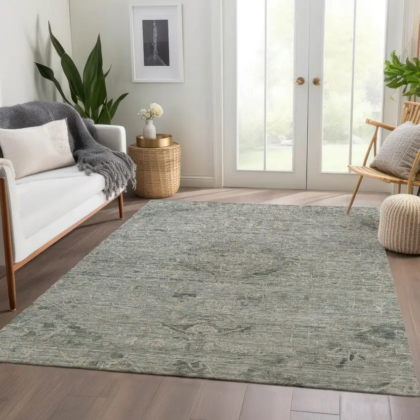 Sage And Beige Floral Washable Indoor Outdoor Area Rug Photo 9