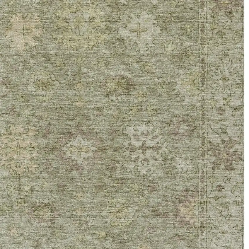 Sage And Beige Floral Washable Indoor Outdoor Area Rug Photo 4