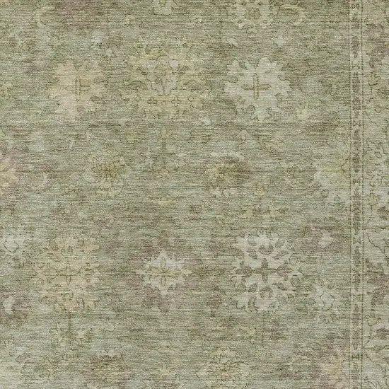 Sage And Beige Floral Washable Indoor Outdoor Area Rug Photo 7