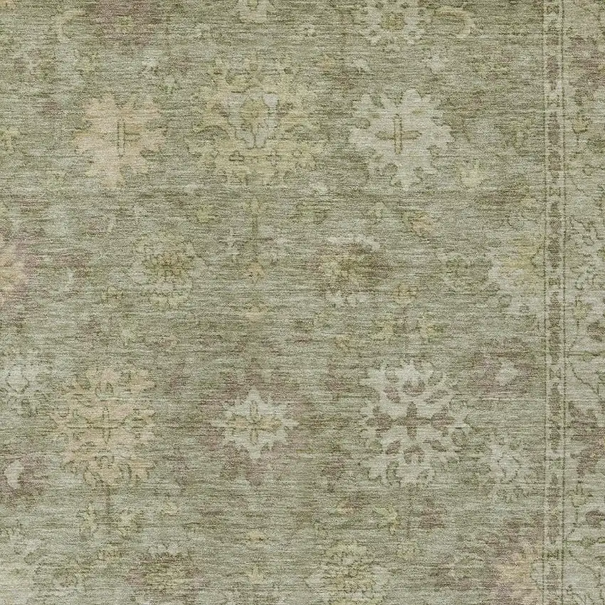 Sage And Beige Floral Washable Indoor Outdoor Area Rug Photo 7