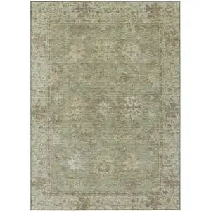 Photo of Sage And Beige Floral Washable Indoor Outdoor Area Rug